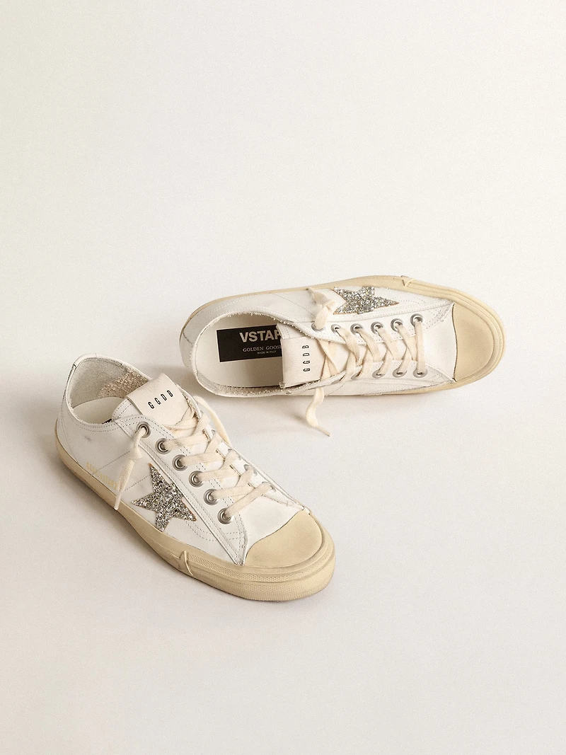 V-Star white leather with a platinum glitter star