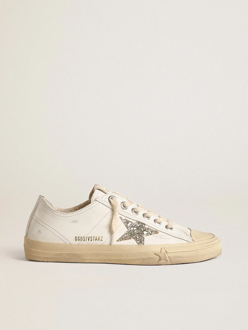 V-Star white leather with a platinum glitter star
