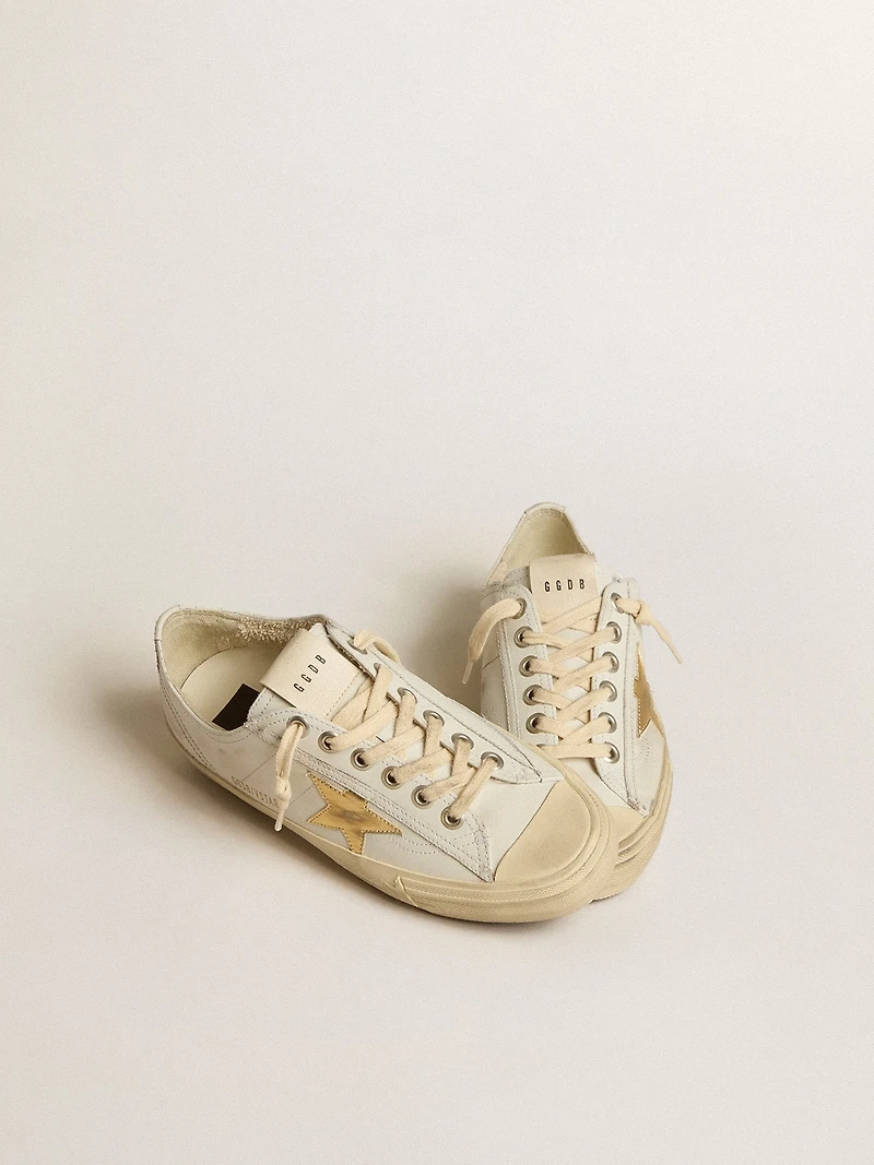 V-Star white leather with gold metallic star