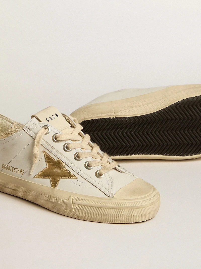 V-Star white leather with gold metallic star