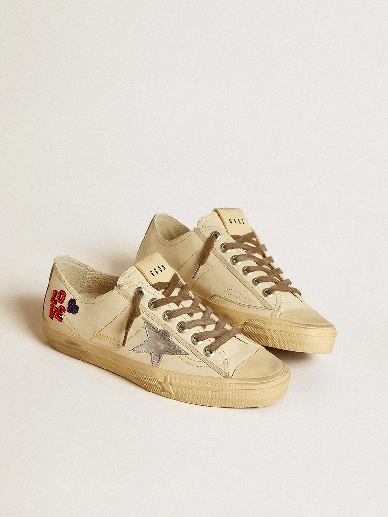 V-Star ecru nappa with silver star and beaded embroidery