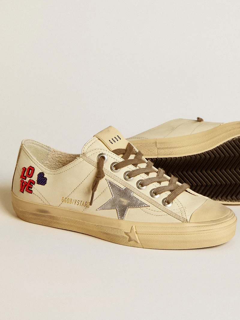 V-Star ecru nappa with silver star and beaded embroidery