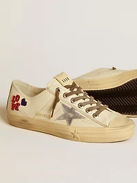 V-Star ecru nappa with silver star and beaded embroidery
