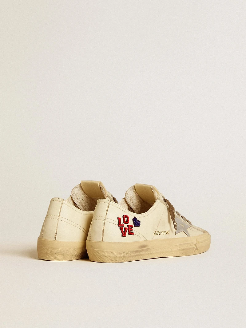 V-Star ecru nappa with silver star and beaded embroidery