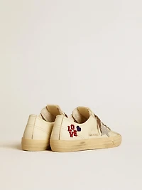 V-Star ecru nappa with silver star and beaded embroidery