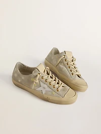 Women’s V-Star ice-gray suede with white leather star and floral embroidery