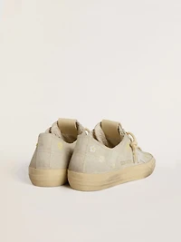 Women’s V-Star ice-gray suede with white leather star and floral embroidery