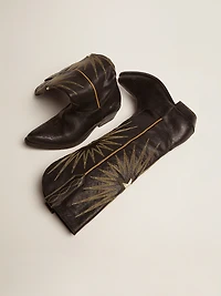 Wish star boots black leather with platinum laminated inlay