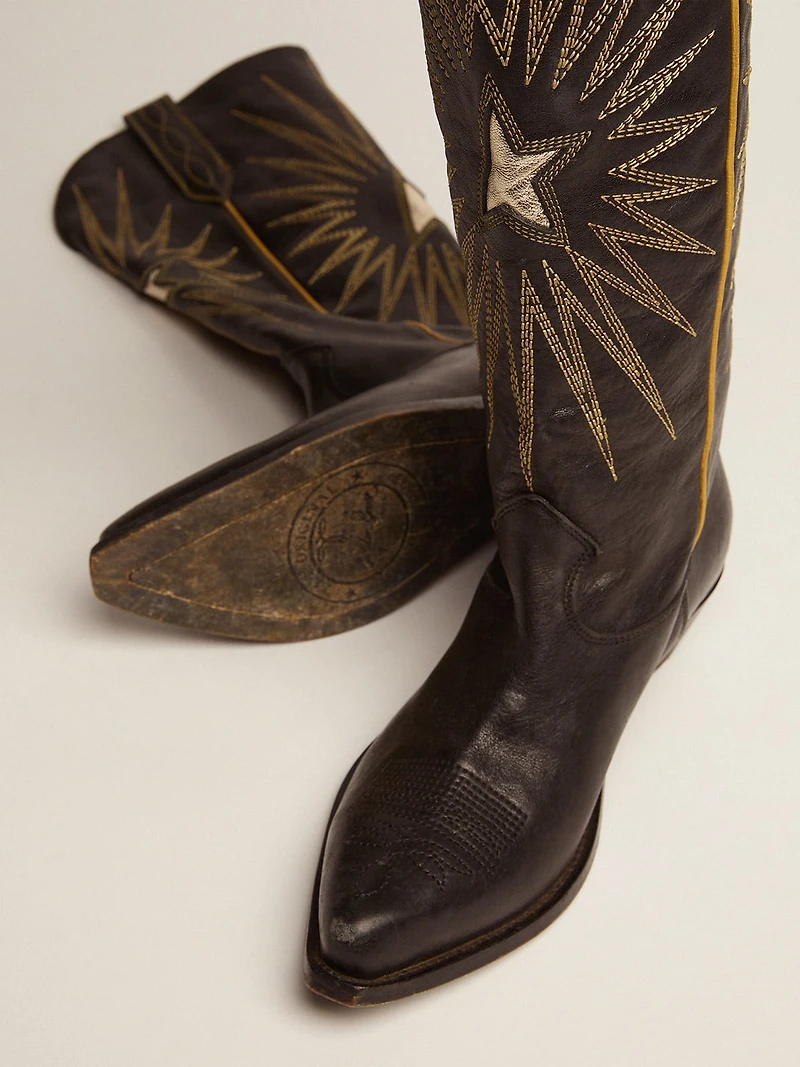 Wish star boots black leather with platinum laminated inlay