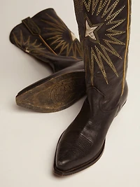 Wish star boots black leather with platinum laminated inlay