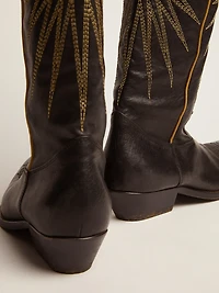 Wish star boots black leather with platinum laminated inlay