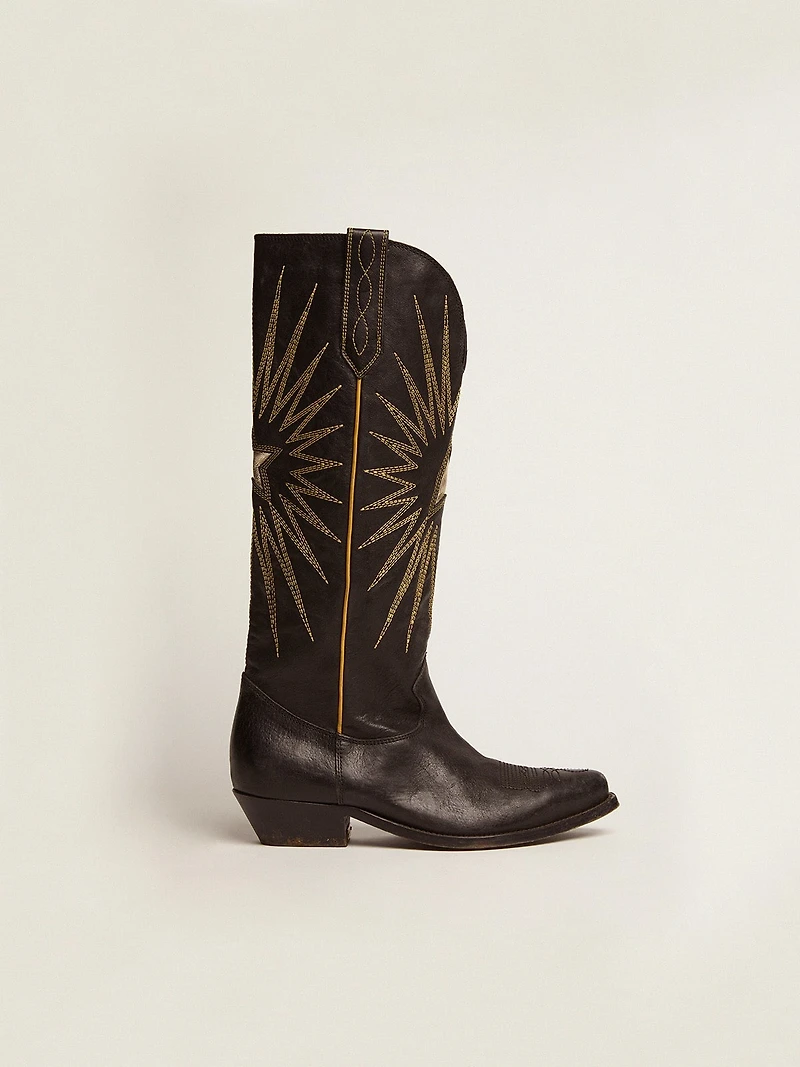 Wish star boots black leather with platinum laminated inlay