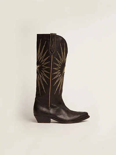 Wish star boots black leather with platinum laminated inlay