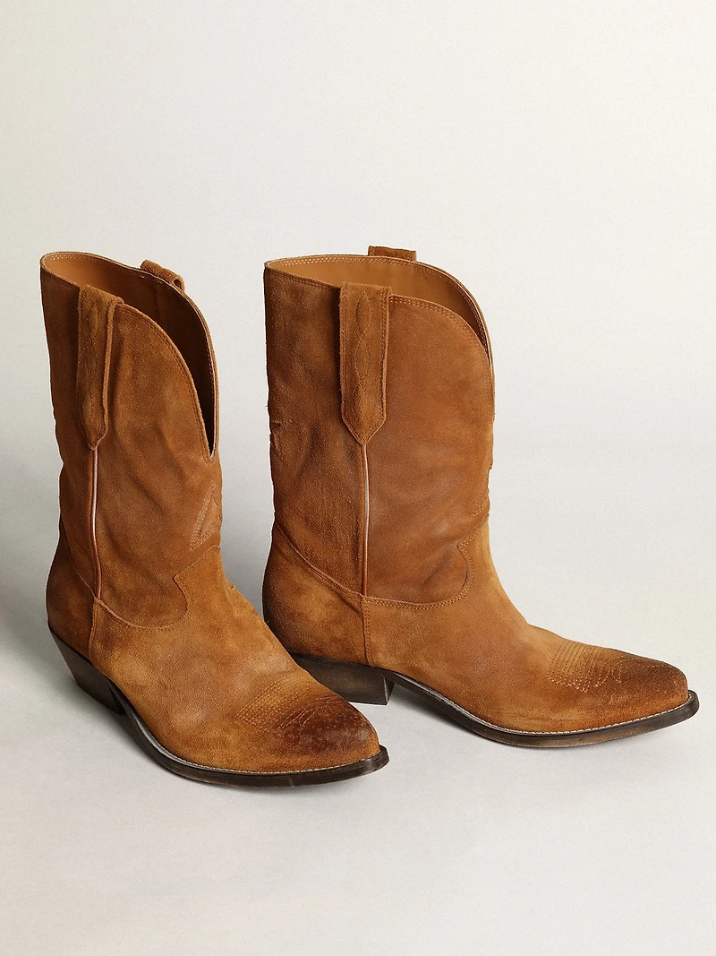 Women's low boots tobacco-colored suede with inlay star