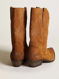 Women's low boots tobacco-colored suede with inlay star