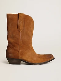 Women's low boots tobacco-colored suede with inlay star