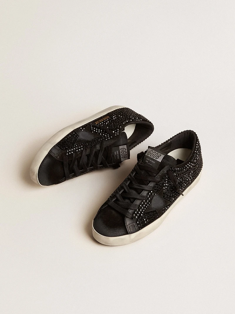 Super-Star black suede with Swarovski crystals and star