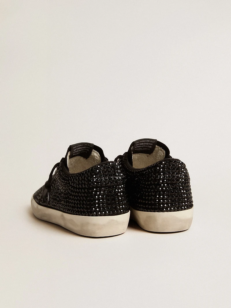 Super-Star black suede with Swarovski crystals and star