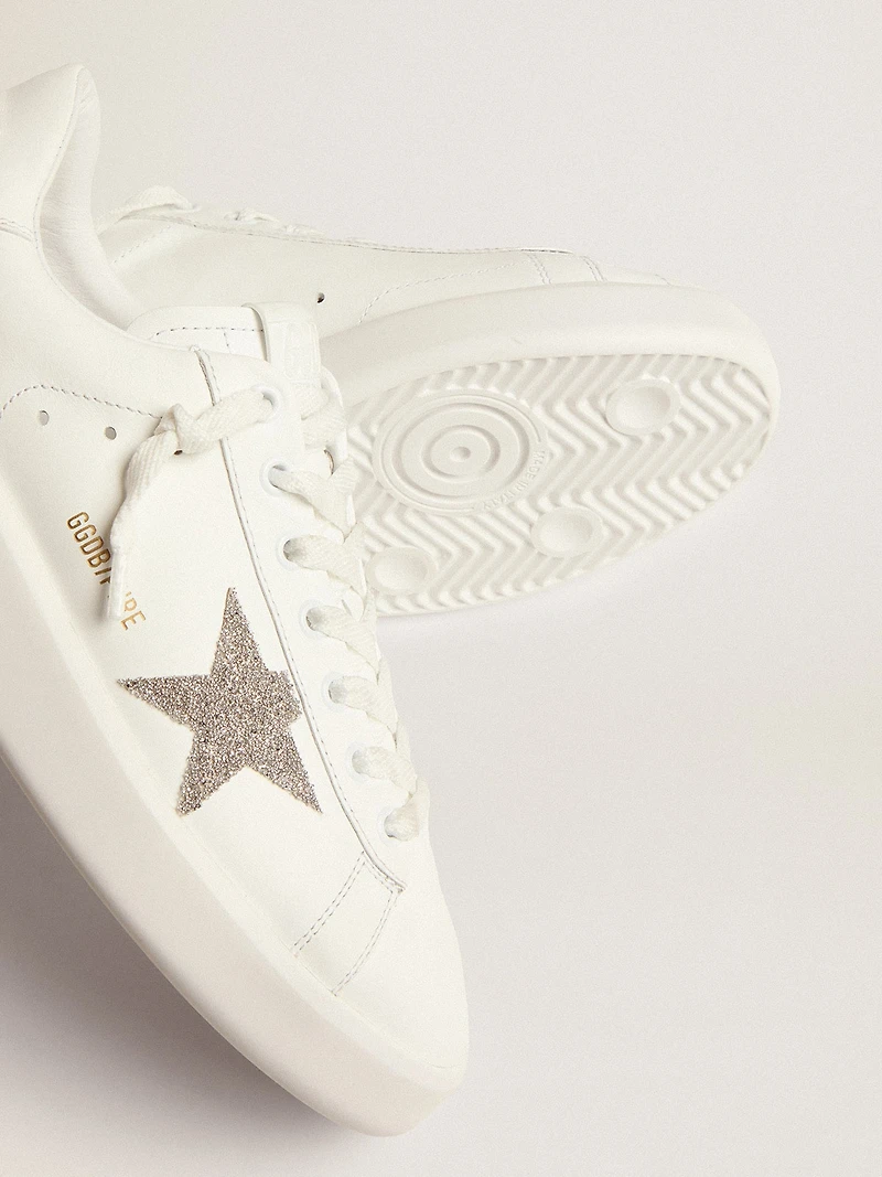 Women’s Purestar white leather with silver Swarovski crystal star