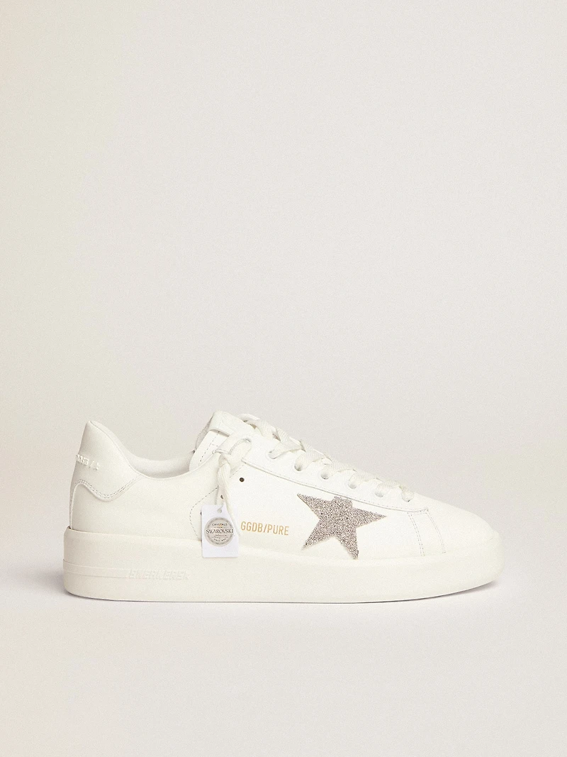Women’s Purestar white leather with silver Swarovski crystal star