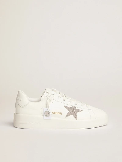Women’s Purestar white leather with silver Swarovski crystal star