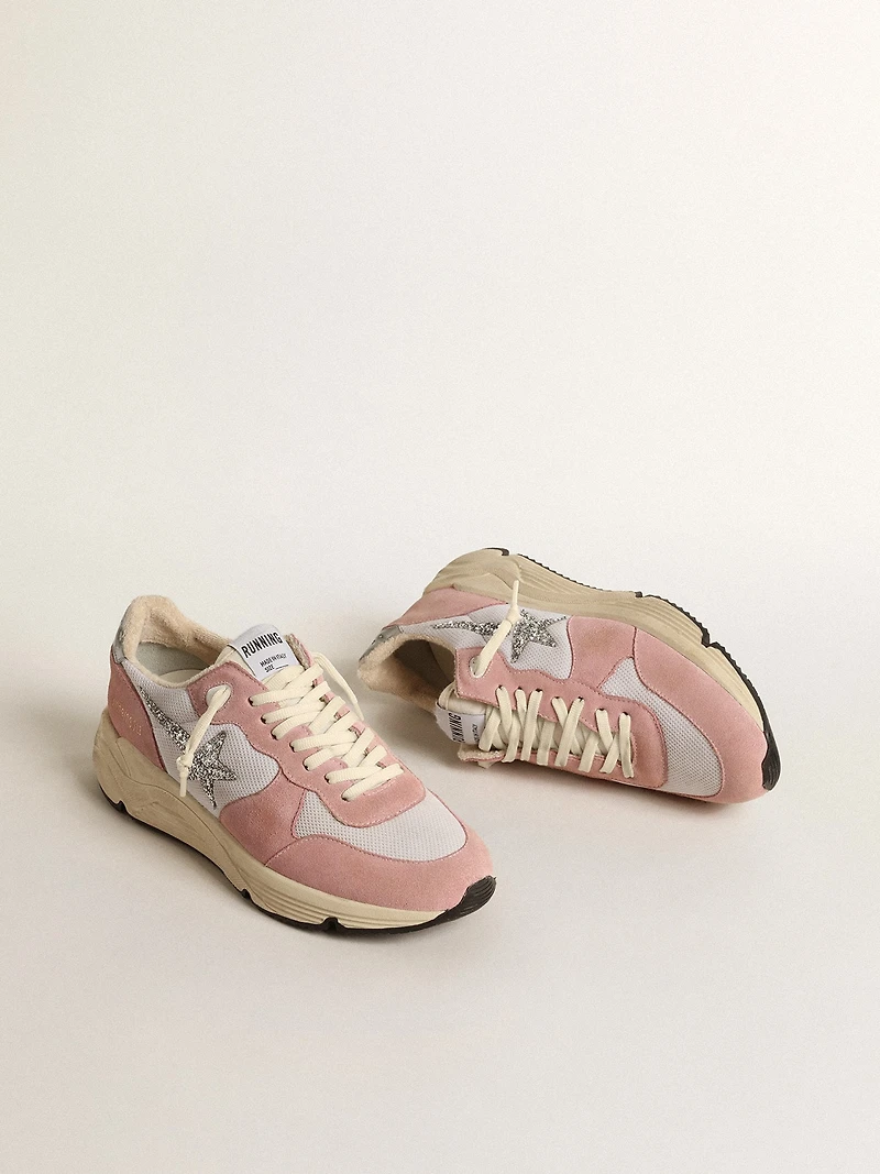 Women's Running Sole gray mesh and suede with silver glitter star