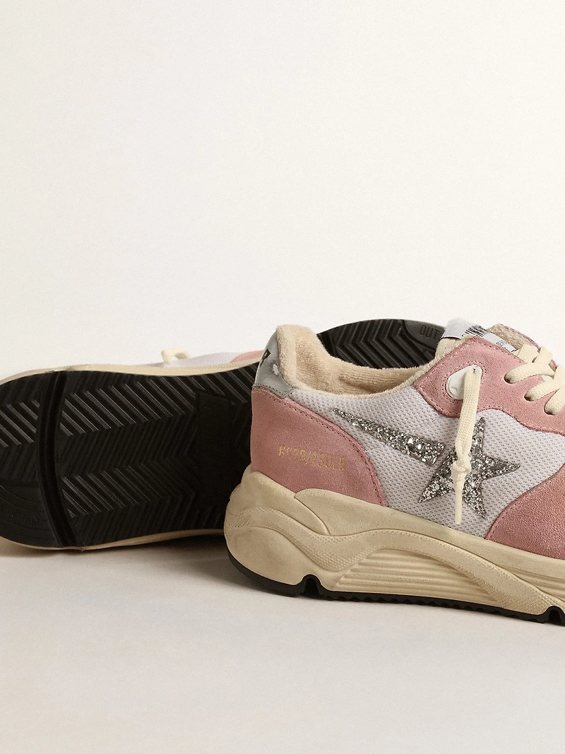 Women's Running Sole gray mesh and suede with silver glitter star