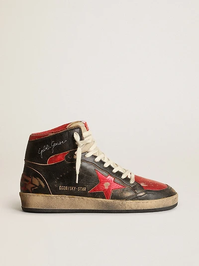 Women's Sky-Star black glossy leather with red star