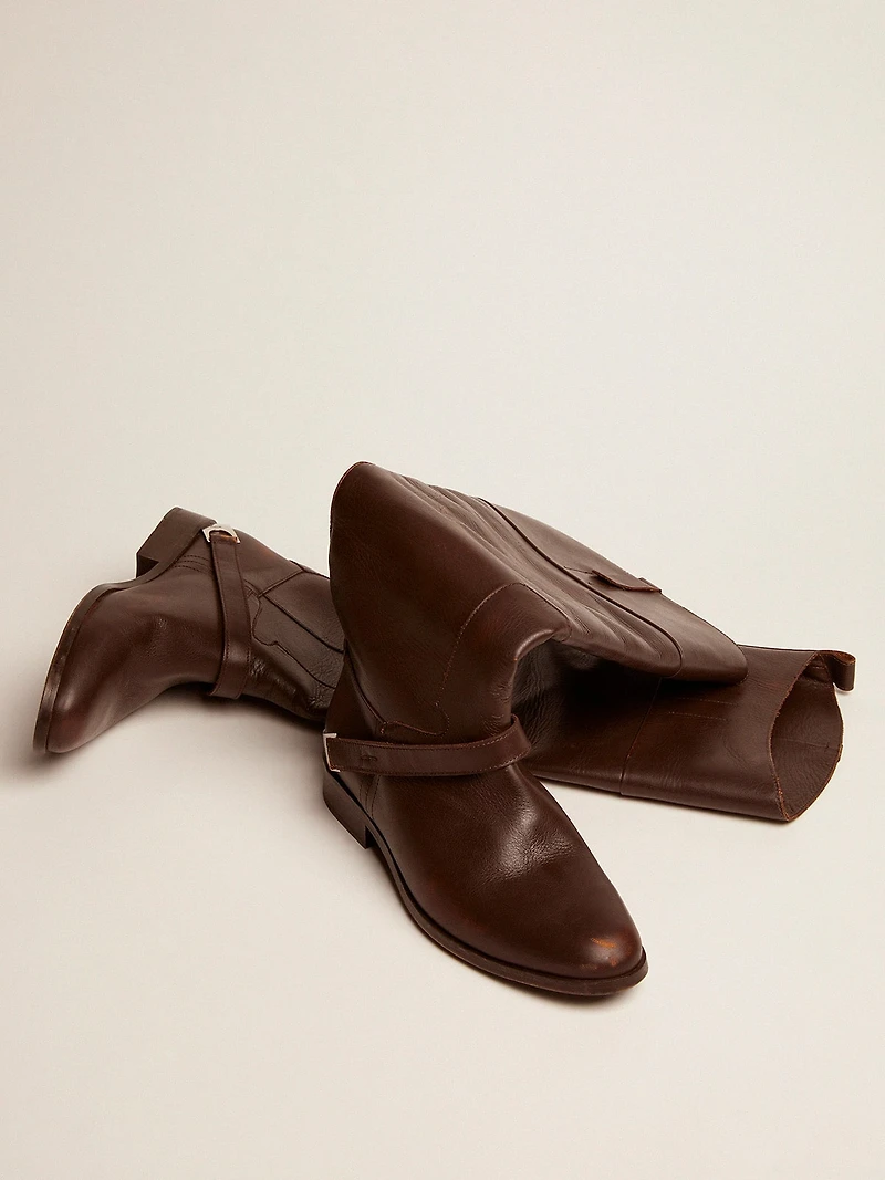 Women's Charlie boots dark brown leather and clamp on the heel