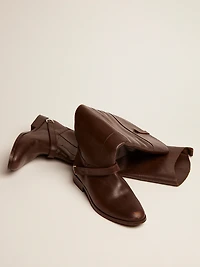 Women's Charlie boots dark brown leather and clamp on the heel