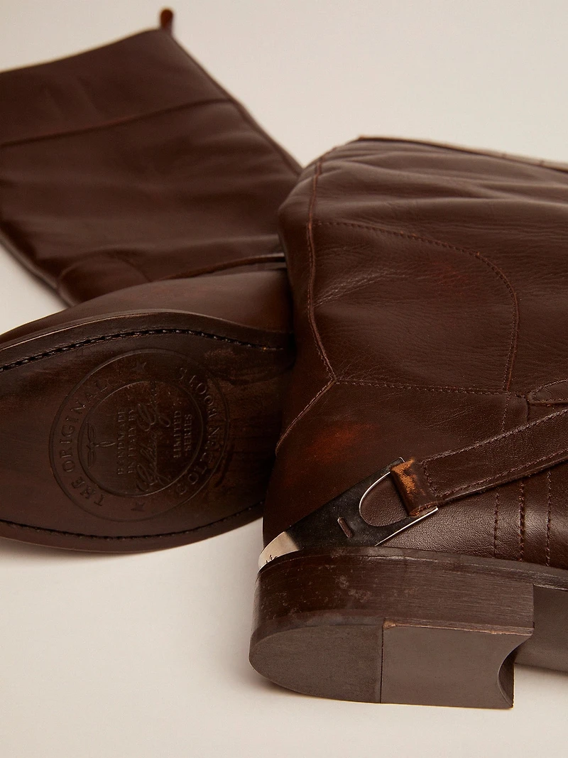 Women's Charlie boots dark brown leather and clamp on the heel