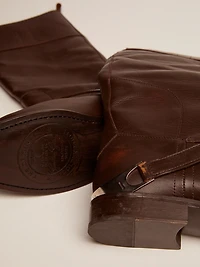 Women's Charlie boots dark brown leather and clamp on the heel