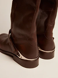 Women's Charlie boots dark brown leather and clamp on the heel