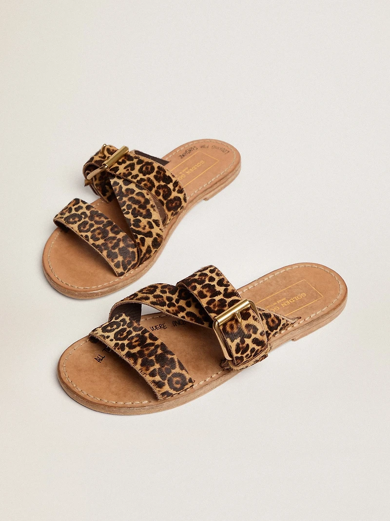 Women's Margaret flat sandals leopard-print pony skin