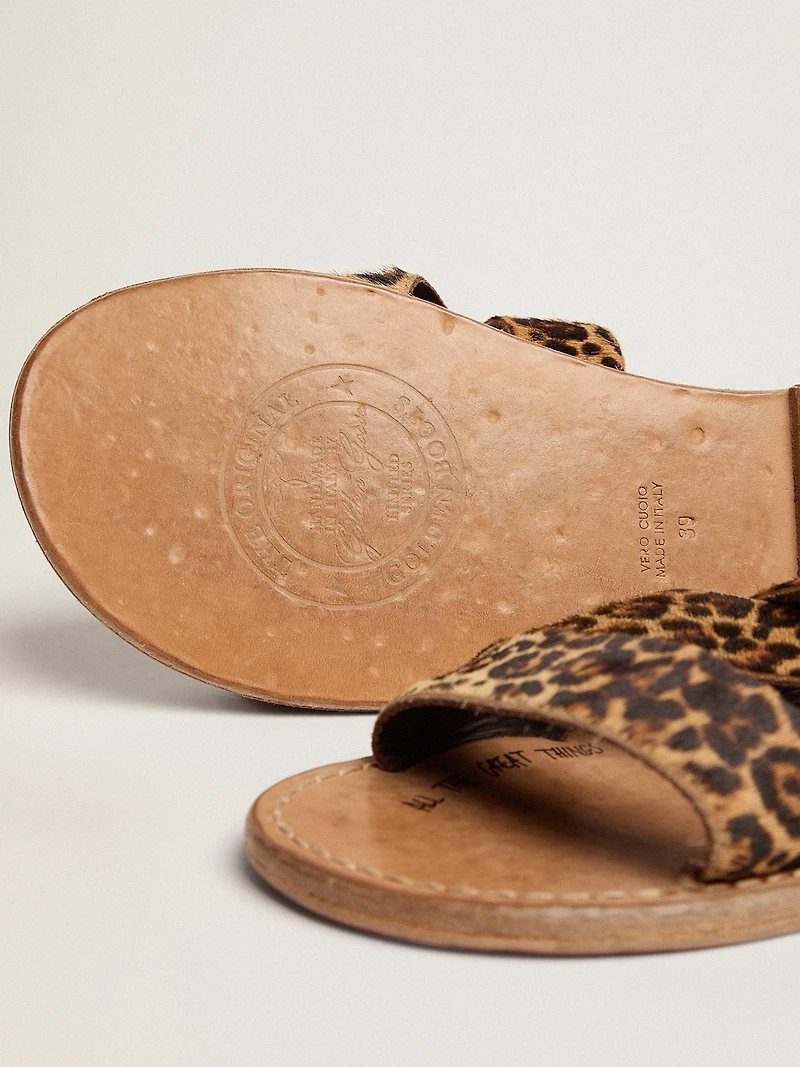 Women's Margaret flat sandals leopard-print pony skin