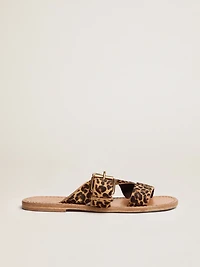 Women's Margaret flat sandals leopard-print pony skin