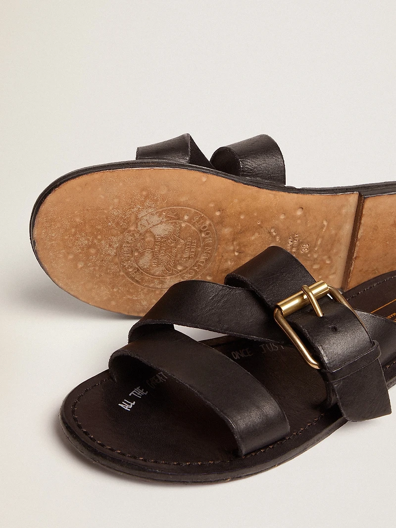 Women's Margaret flat sandals black resin-coated leather