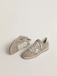 Women's Ball star LTD beige suede with silver metallic leather and white heel tab