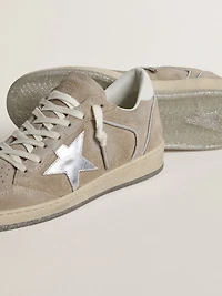 Women's Ball star LTD beige suede with silver metallic leather and white heel tab