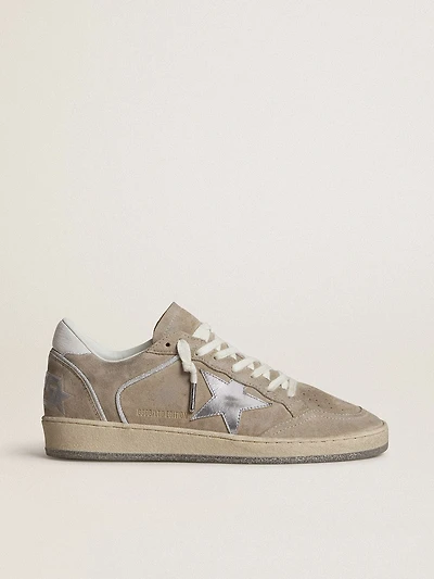 Women's Ball star LTD beige suede with silver metallic leather and white heel tab