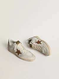 Women's Ball star white nappa and mesh with tobacco-colored nubuck beige heel tab