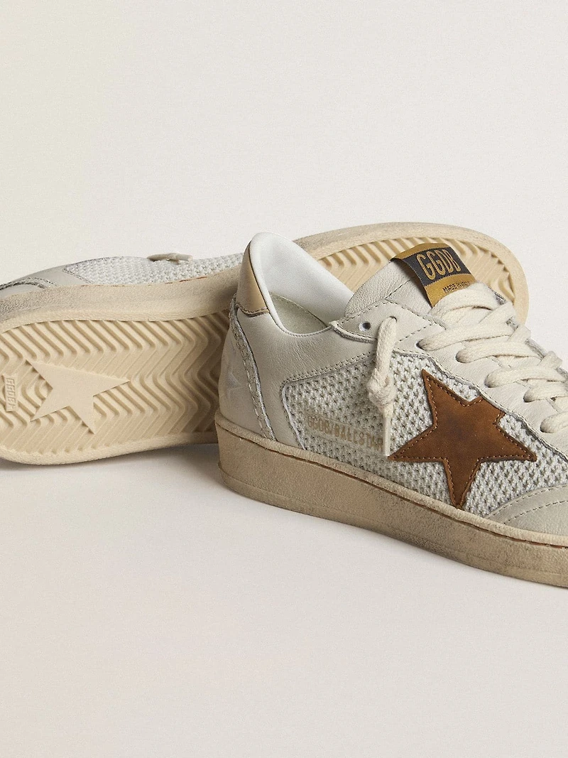 Women's Ball star white nappa and mesh with tobacco-colored nubuck beige heel tab