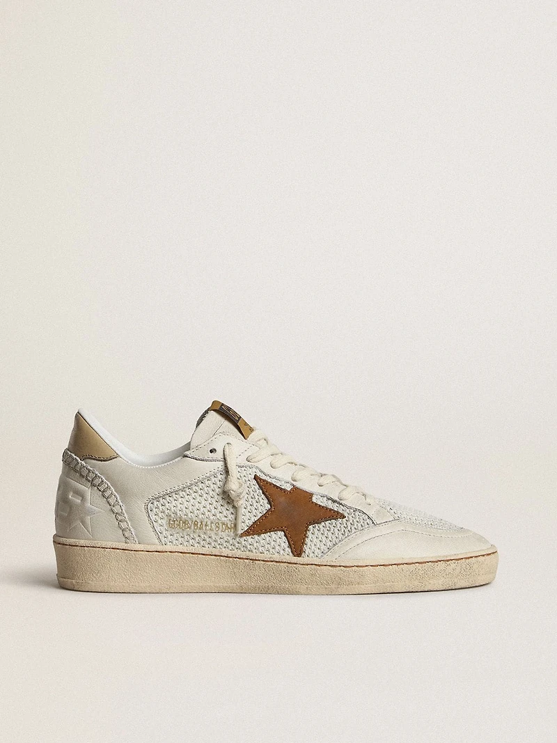Women's Ball star white nappa and mesh with tobacco-colored nubuck beige heel tab