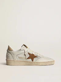 Women's Ball star white nappa and mesh with tobacco-colored nubuck beige heel tab