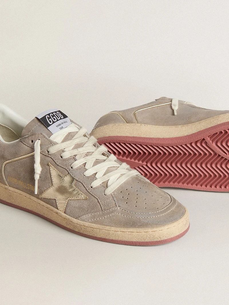 Women's Ball star beige suede with gold metallic leather and bead lettering