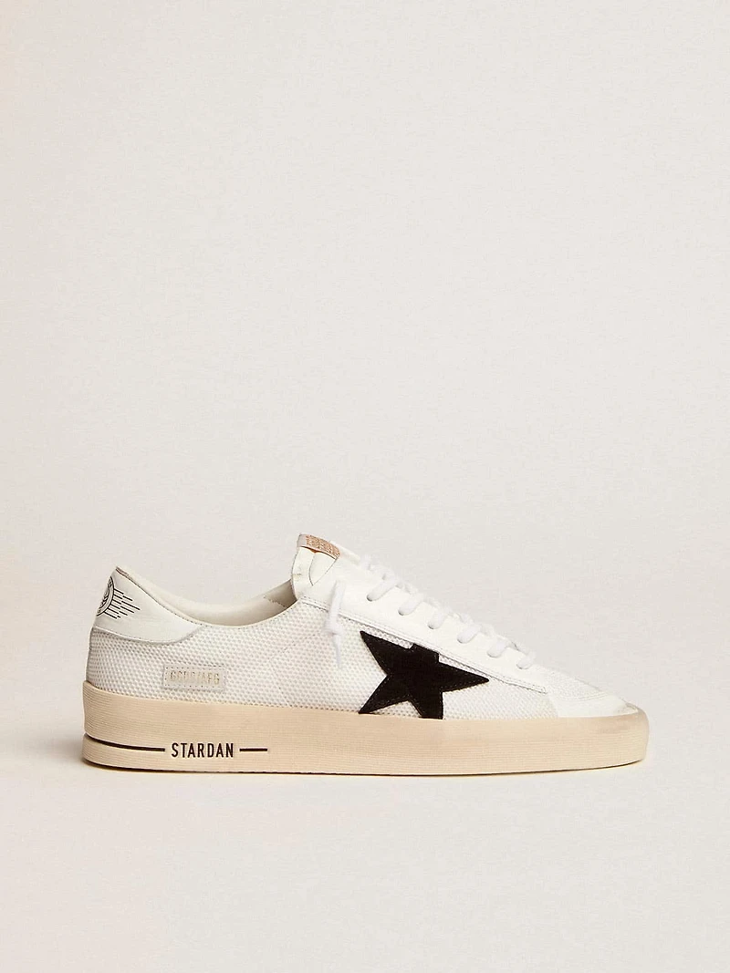 Stardan with white leather and mesh inserts and black suede star