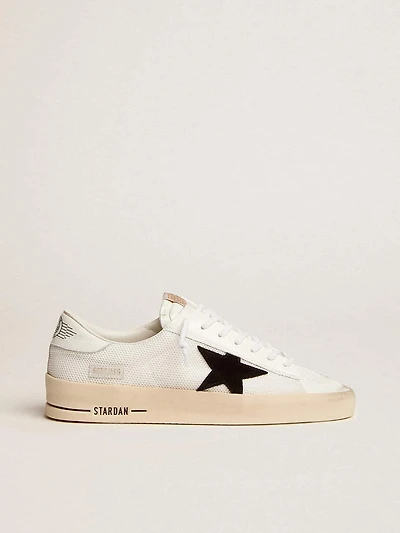 Stardan with white leather and mesh inserts black suede star