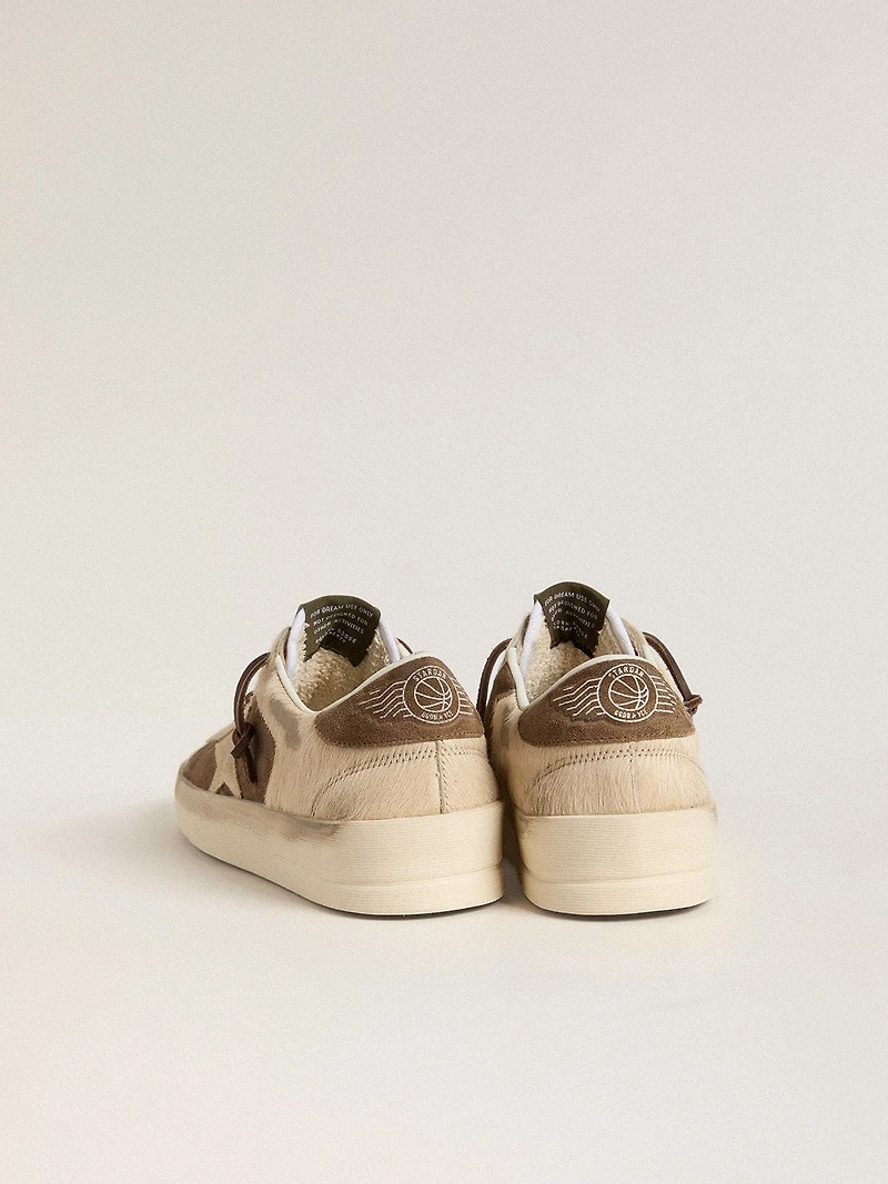 Women’s Stardan military-green suede and beige pony skin with star