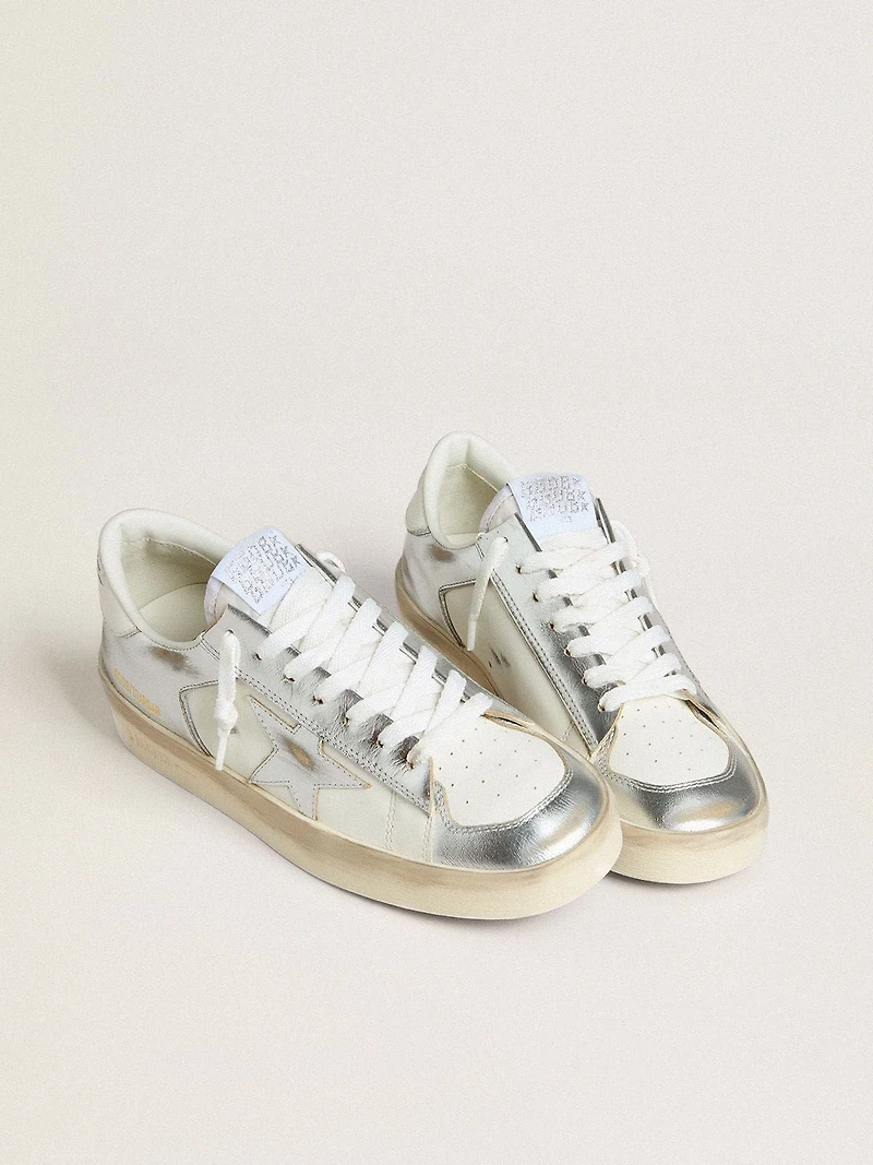 Stardan silver foiled leather with white heel tab