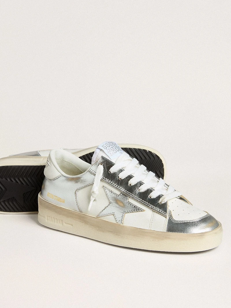 Stardan silver foiled leather with white heel tab